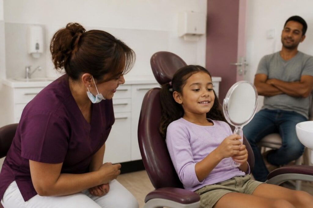 orthodontiste La Possession consultation d'une enfant de 7 ans dont la dent définitive pousse derrière la dent de lait